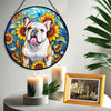 Bulldog Stained Glass Suncatcher, Bulldog Sunflower Suncatcher for Windows Stained Glass