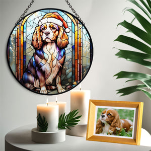 Christmas Dog Stained Glass Suncatcher | Unique Holiday Gift for Dog Lovers | Cavalier King Charles Spaniel