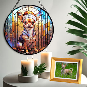 Christmas Dog Stained Glass Suncatcher | Unique Holiday Gift for Dog Lovers | Chihuahua