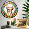 Chihuahua Stained Glass Suncatcher, Chihuahua Sunflower Suncatcher for Windows Stained Glass