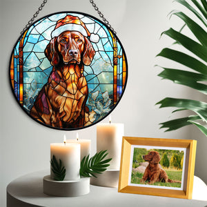 Christmas Dog Stained Glass Suncatcher | Unique Holiday Gift for Dog Lovers |  Irish Setter