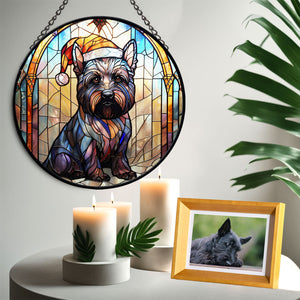 Christmas Dog Stained Glass Suncatcher | Unique Holiday Gift for Dog Lovers | Scottish Terrier