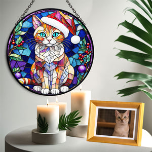 Christmas Cat Stained Glass Suncatcher | Unique Holiday Gift for Cat Lovers | Singapura Cat