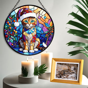 Christmas Cat Stained Glass Suncatcher | Unique Holiday Gift for Cat Lovers | Sokoke Cat