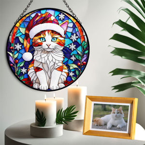 Christmas Cat Stained Glass Suncatcher | Unique Holiday Gift for Cat Lovers | Turkish Van Cat