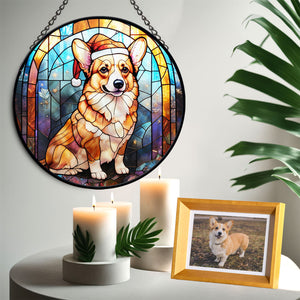 Christmas Dog Stained Glass Suncatcher | Unique Holiday Gift for Dog Lovers | Corgi