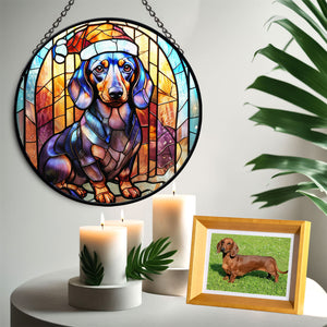 Christmas Dog Stained Glass Suncatcher | Unique Holiday Gift for Dog Lovers | Dachshund