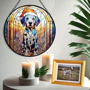 Christmas Dog Stained Glass Suncatcher | Unique Holiday Gift for Dog Lovers | Dalmatian