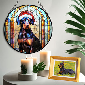 Christmas Dog Stained Glass Suncatcher | Unique Holiday Gift for Dog Lovers | Doberman