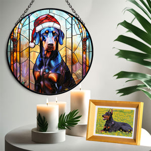 Christmas Dog Stained Glass Suncatcher | Unique Holiday Gift for Dog Lovers | Doberman