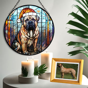 Christmas Dog Stained Glass Suncatcher | Unique Holiday Gift for Dog Lovers | English Mastiff