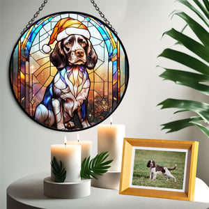 Christmas Dog Stained Glass Suncatcher | Unique Holiday Gift for Dog Lovers | English Springer Spaniel