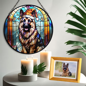 Christmas Dog Stained Glass Suncatcher | Unique Holiday Gift for Dog Lovers | German shepherd