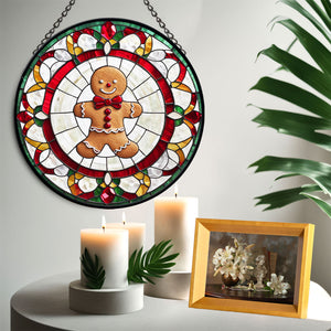 Gingerbread Stained Glass Suncatcher, Gingerbread Suncatcher for Windows Stained Glass