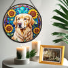 Golden Retriever Stained Glass Suncatcher, Golden Retriever Sunflower Suncatcher for Windows Stained Glass