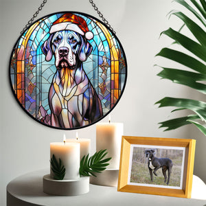 Christmas Dog Stained Glass Suncatcher | Unique Holiday Gift for Dog Lovers | Great Dane