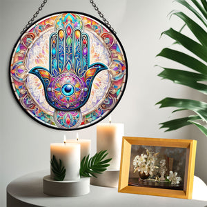 Hamsa Hand Stained Glass Suncatcher, Hamsa Hand Suncatcher for Windows Stained Glass