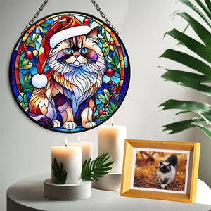 Christmas Cat Stained Glass Suncatcher | Unique Holiday Gift for Cat Lovers | Himalayan Cat