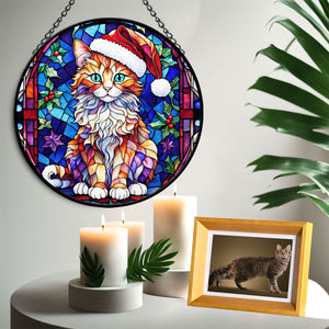 Christmas Cat Stained Glass Suncatcher | Unique Holiday Gift for Cat Lovers | LaPerm Cat