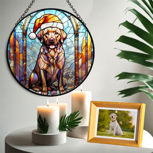 Christmas Dog Stained Glass Suncatcher | Unique Holiday Gift for Dog Lovers | Labrador Retriever