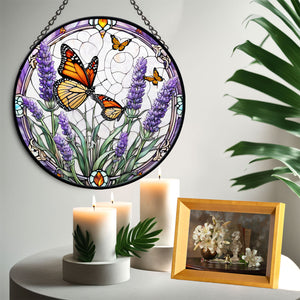 Lavender Monarch Butterfly Stained Glass Suncatcher, Lavender Monarch Butterfly Suncatcher for Windows Stained Glass