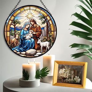 Nativity Scene Stained Glass Suncatcher, Nativity Scene Suncatcher for Windows Stained Glass A02