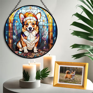 Christmas Dog Stained Glass Suncatcher | Unique Holiday Gift for Dog Lovers | Pembroke Welsh Corgi