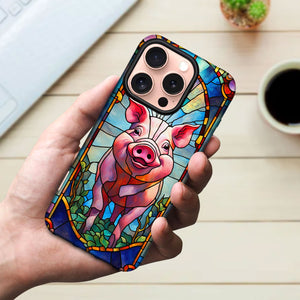 Pig Stained Glass for iPhone 16 Pro Max Case, Pig iPhone 16 Pro Max Case, Pig Phone case, Stained Glass Phone Case