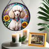 Poodle Stained Glass Suncatcher, Poodle Sunflower Suncatcher for Windows Stained Glass