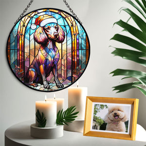 Christmas Dog Stained Glass Suncatcher | Unique Holiday Gift for Dog Lovers | Poodle