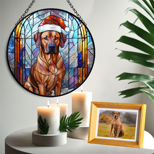 Christmas Dog Stained Glass Suncatcher | Unique Holiday Gift for Dog Lovers | Rhodesian Ridgeback