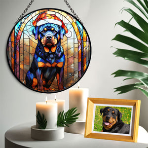 Christmas Dog Stained Glass Suncatcher | Unique Holiday Gift for Dog Lovers | Rottweiler