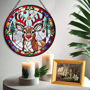 Rudolph Stained Glass Suncatcher, Rudolph Suncatcher for Windows Stained Glass