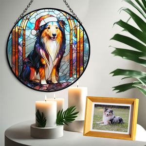 Christmas Dog Stained Glass Suncatcher | Unique Holiday Gift for Dog Lovers | Shetland Sheepdog