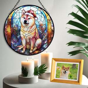 Christmas Dog Stained Glass Suncatcher | Unique Holiday Gift for Dog Lovers | Shiba Inu 2