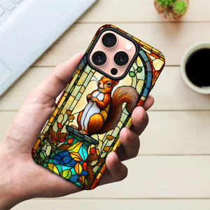 Squirrel Stained Glass for iPhone 16 Pro Max Case, Squirrel iPhone 16 Pro Max Case, Squirrel Phone case, Stained Glass Phone Case