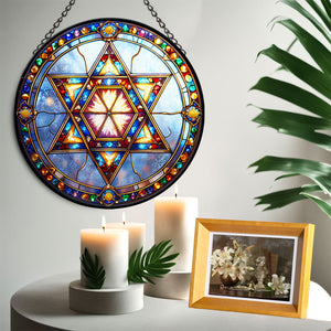 Star of David Stained Glass Suncatcher, Star of David Suncatcher for Windows Stained Glass