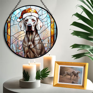 Christmas Dog Stained Glass Suncatcher | Unique Holiday Gift for Dog Lovers | Weimaraner