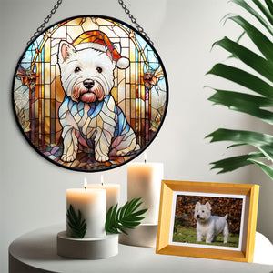 Christmas Dog Stained Glass Suncatcher | Unique Holiday Gift for Dog Lovers | West Highland White Terrier