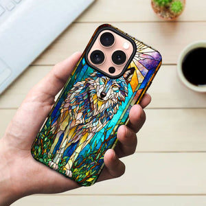 Wolf Stained Glass for iPhone 16 Pro Max Case, Wolf iPhone 16 Pro Max Case, Wolf Phone case, Stained Glass Phone Case