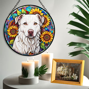 Dog Sunflower Stained Glass Suncatcher, Dog Sunflower Suncatchers for Windows Stained Glass