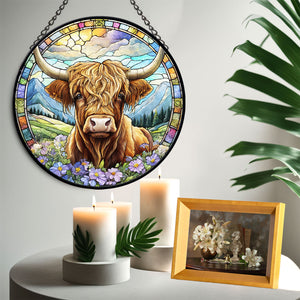 Highland Cow Stained Glass Suncatcher, Highland Cow Suncatchers for Windows Stained Glass