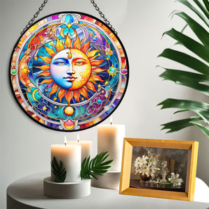 Sun & Moon Stained Glass Suncatcher, Sun & Moon Suncatchers for Windows Stained Glass