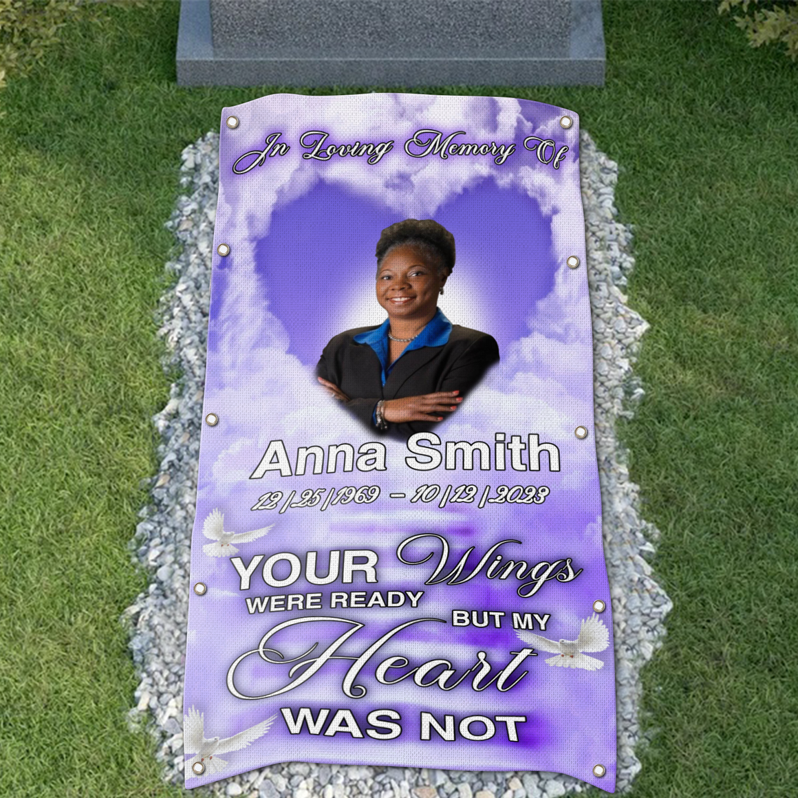 Personalized Memorial Grave Blanket, Custom Memorial Grave Blanket : in loving memory of, your wings were ready but my heart was not