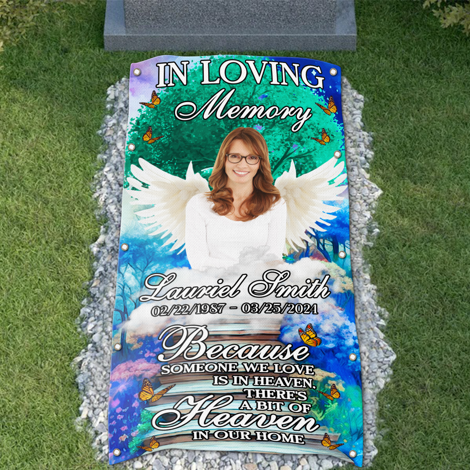 Custom Memorial Grave Blanket : in loving memory of, in loving memory of, because someone we love is in heaven