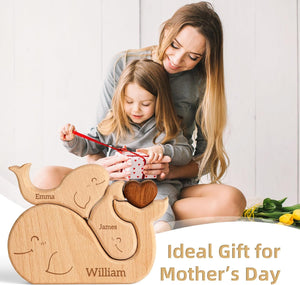 Custom Whale Dad Wooden Puzzle Father’s Day, Personalized Whale Wooden Engraved Wooden Animal Family Puzzle