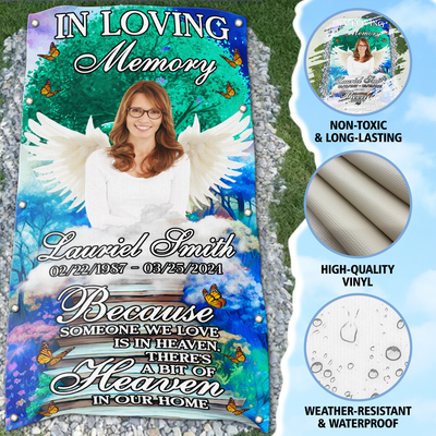 Custom Memorial Grave Blanket : in loving memory of, in loving memory of, because someone we love is in heaven