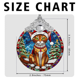 Christmas Cat Stained Glass Ornament | Unique Holiday Gift for Cat Lovers | Abyssinian