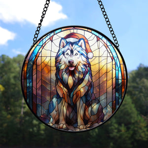 Christmas Dog Stained Glass Suncatcher | Unique Holiday Gift for Dog Lovers | Alaskan Malamute