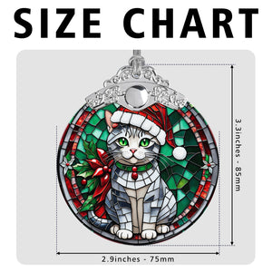 Christmas Cat Stained Glass Ornament | Unique Holiday Gift for Cat Lovers | American Shorthair Cat